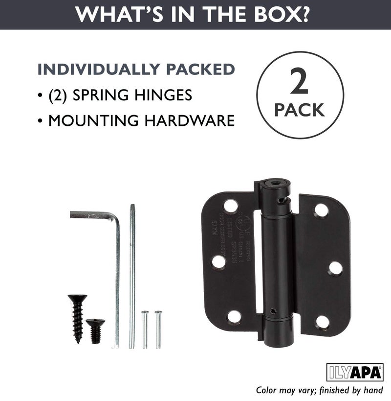 Ilyapa Self Closing Door Hinges, 2 Pack Mortise Spring Hinge - Oil Rubbed Bronze 3.5 x 3.5 Inch Interior for Doors with 5/8" Radius Corners, Auto Shut - Image 3